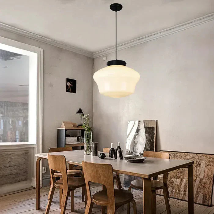 Geometric Pendant Lamp with Opal White Glass – Vintage Style