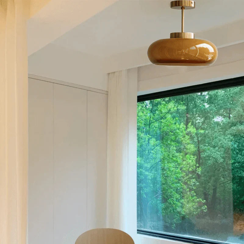 Vintage Semi-Flush Ceiling Light with Orange Dome Shade