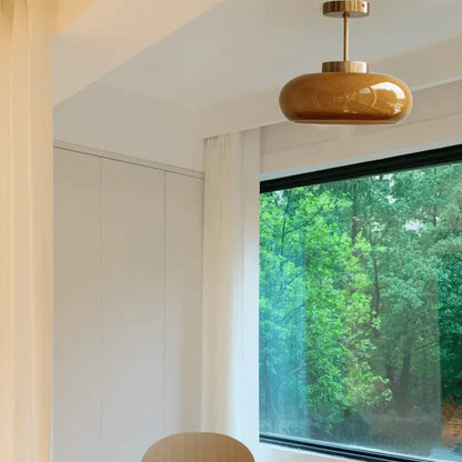 Vintage Semi-Flush Ceiling Light with Orange Dome Shade