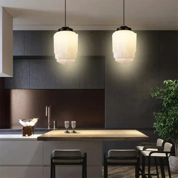 Geometric Pendant Lamp with Opal White Glass – Vintage Style