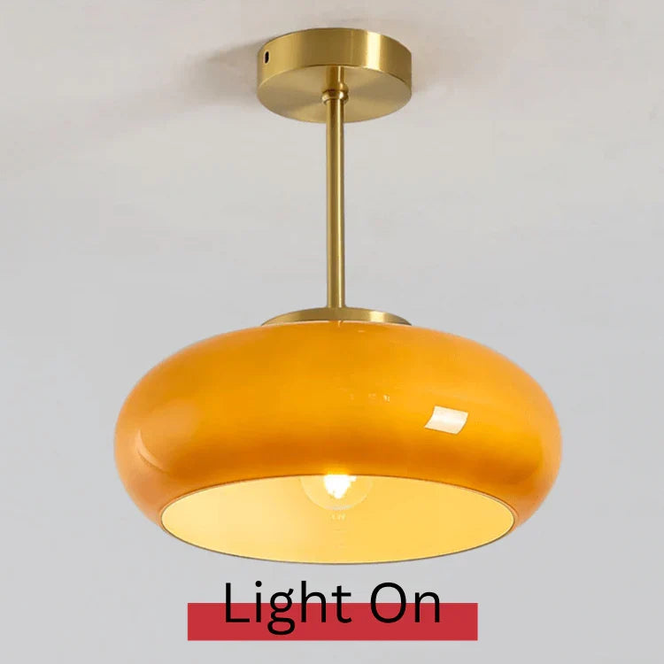 Vintage Semi-Flush Ceiling Light with Orange Dome Shade