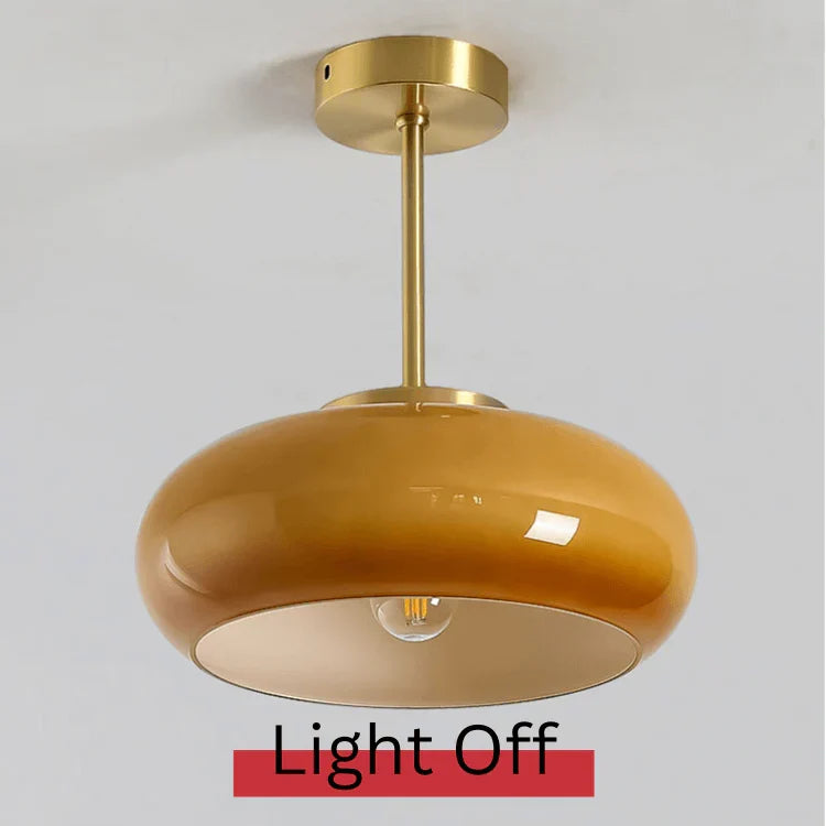 Vintage Semi-Flush Ceiling Light with Orange Dome Shade