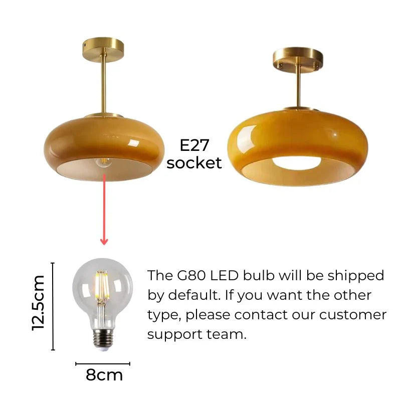 Vintage Semi-Flush Ceiling Light with Orange Dome Shade