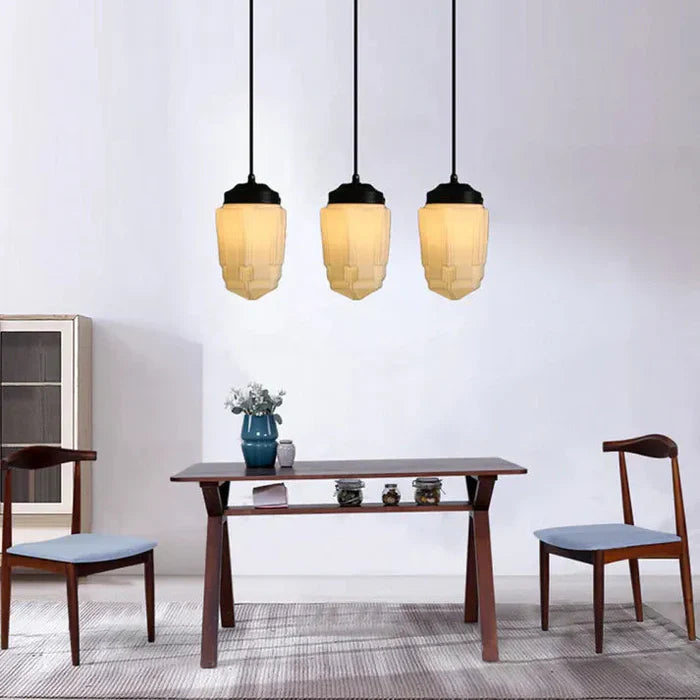 Geometric Pendant Lamp with Opal White Glass – Vintage Style