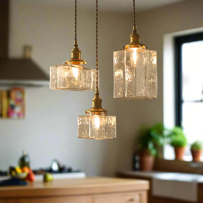 Vintage Glass Pendant Lights with Brass Finish