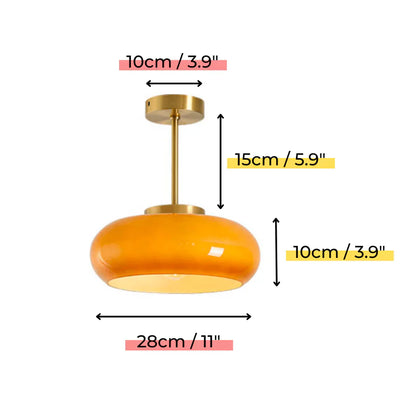 Vintage Semi-Flush Ceiling Light with Orange Dome Shade