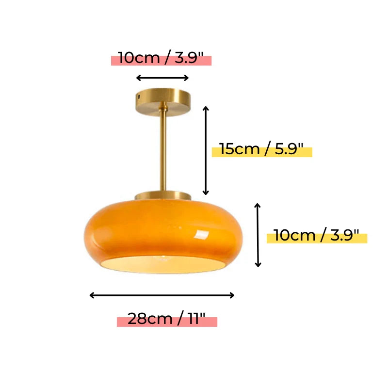 Vintage Semi-Flush Ceiling Light with Orange Dome Shade