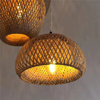 Boho Rattan Pendant Light – Handwoven Bamboo Ceiling Lamp