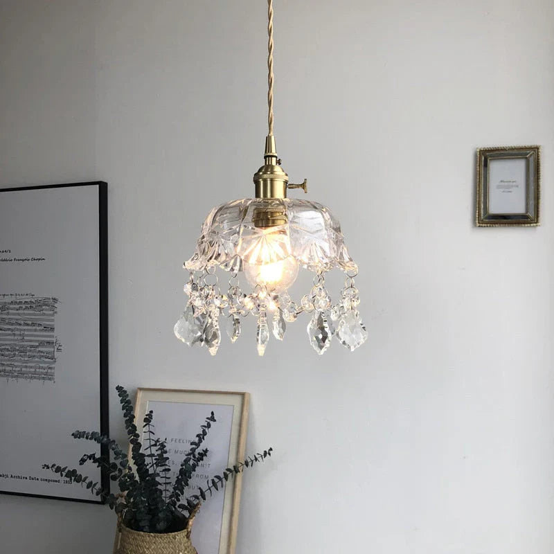 Retro Crystal Glass Pendant Light with Brass Finish