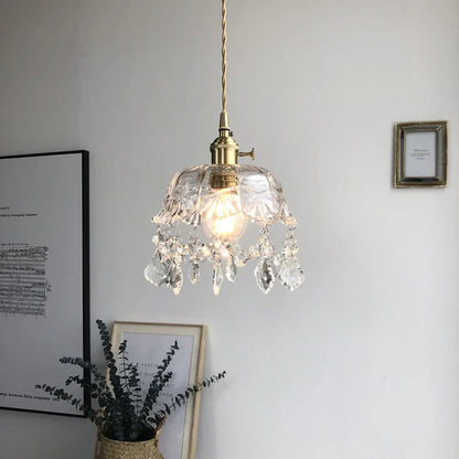 Retro Crystal Glass Pendant Light with Brass Finish