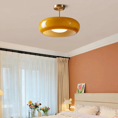 Vintage Semi-Flush Ceiling Light with Orange Dome Shade