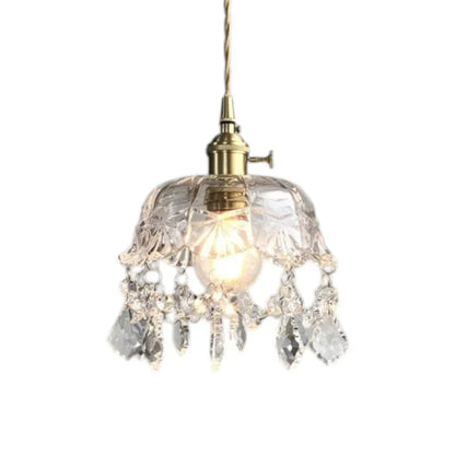Retro Crystal Glass Pendant Light with Brass Finish