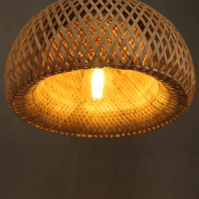 Boho Rattan Pendant Light – Handwoven Bamboo Ceiling Lamp