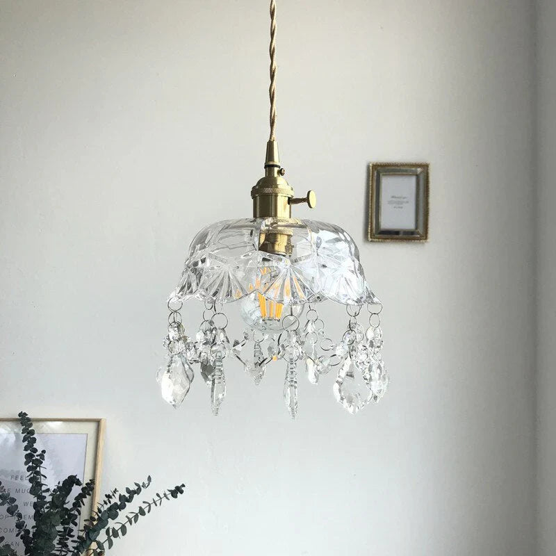 Retro Crystal Glass Pendant Light with Brass Finish