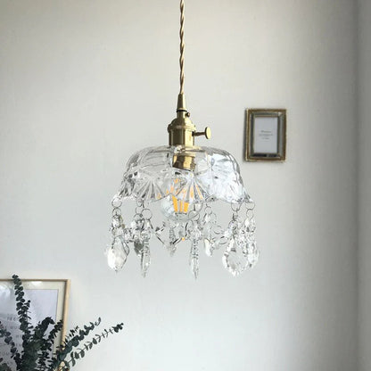 Retro Crystal Glass Pendant Light with Brass Finish