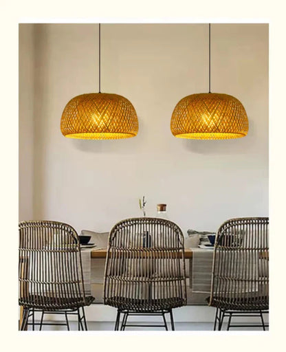 Boho Rattan Pendant Light – Handwoven Bamboo Ceiling Lamp