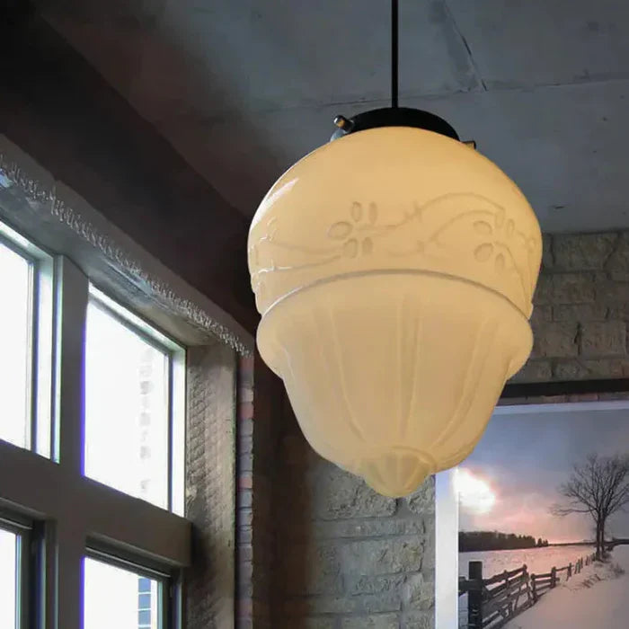 Geometric Pendant Lamp with Opal White Glass – Vintage Style