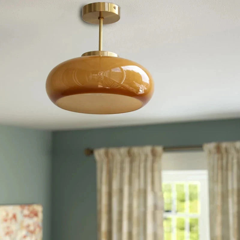 Vintage Semi-Flush Ceiling Light with Orange Dome Shade