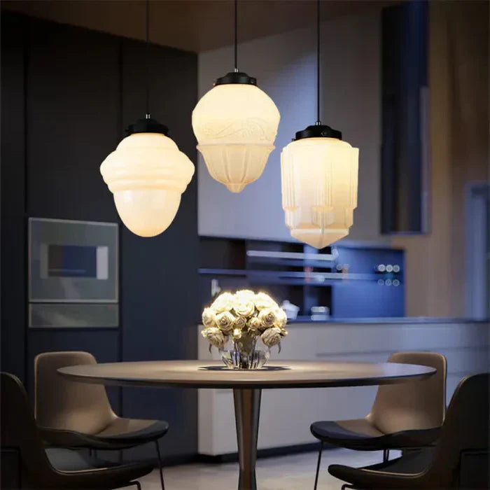 Geometric Pendant Lamp with Opal White Glass – Vintage Style