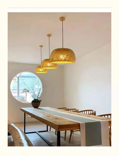 Boho Rattan Pendant Light – Handwoven Bamboo Ceiling Lamp