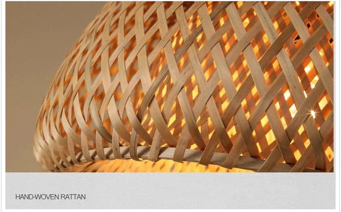 Boho Rattan Pendant Light – Handwoven Bamboo Ceiling Lamp
