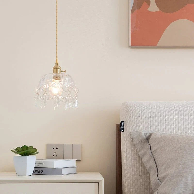 Retro Crystal Glass Pendant Light with Brass Finish