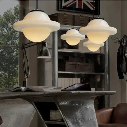 Geometric Pendant Lamp with Opal White Glass – Vintage Style