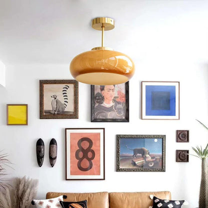 Vintage Semi-Flush Ceiling Light with Orange Dome Shade