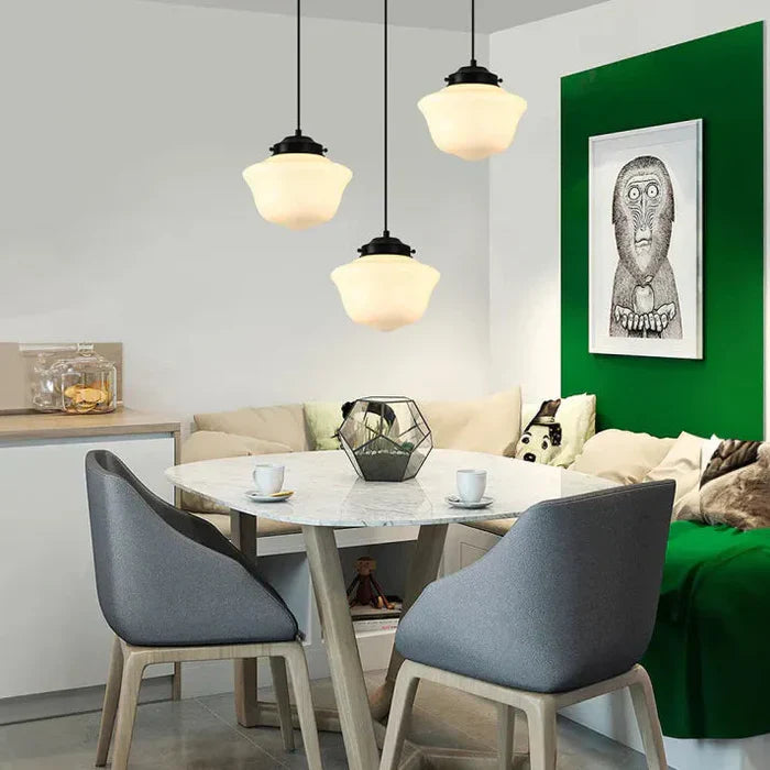 Geometric Pendant Lamp with Opal White Glass – Vintage Style