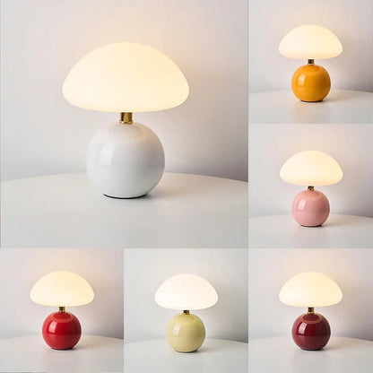 Minimalist Table Lamp with Round Base & Mushroom Shade