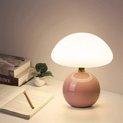 Minimalist Table Lamp with Round Base & Mushroom Shade
