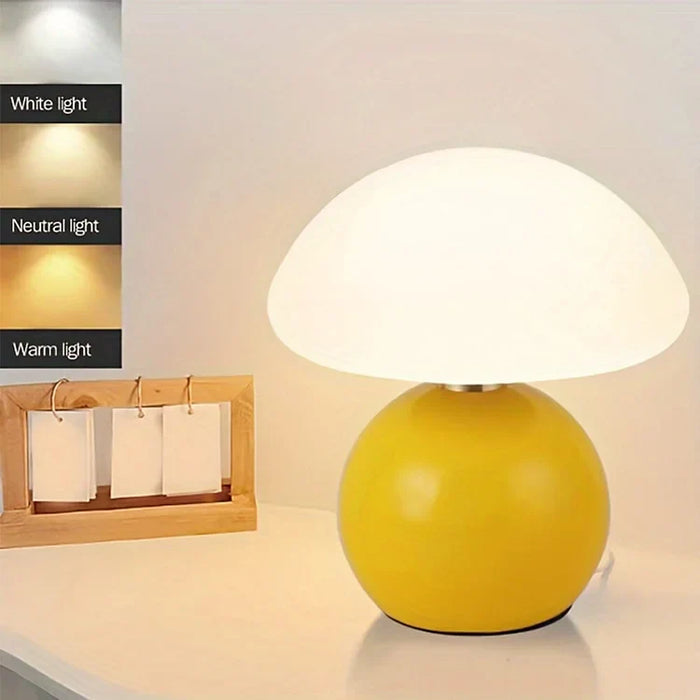 Minimalist Table Lamp with Round Base & Mushroom Shade