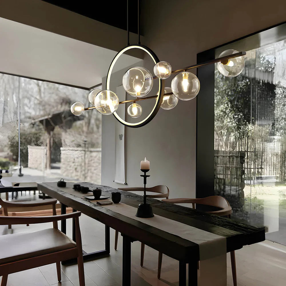 Modern Ceiling Light with Globe Shades & Geometric LED Ring