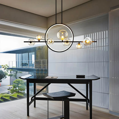 Modern Ceiling Light with Globe Shades & Geometric LED Ring