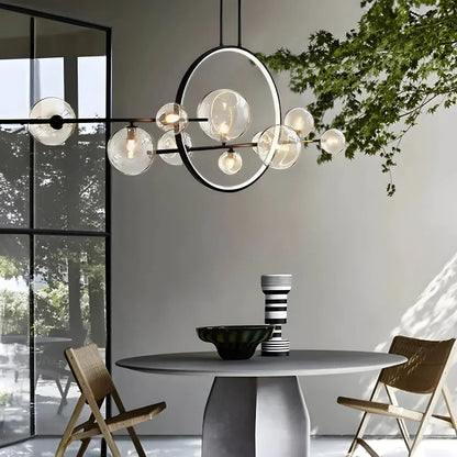 Modern Ceiling Light with Globe Shades & Geometric LED Ring