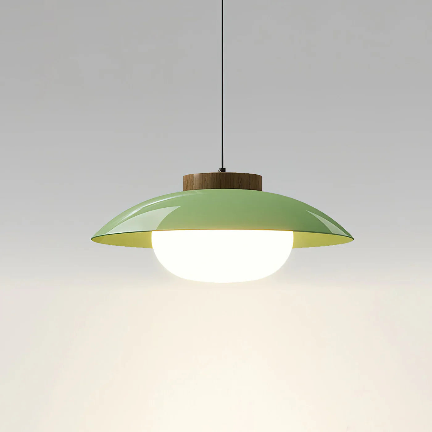 Modern Glass Pendant Light with Wooden Accent – Minimalist Design