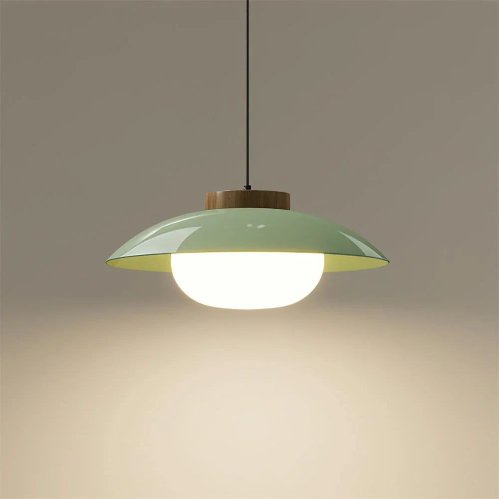 Modern Glass Pendant Light with Wooden Accent – Minimalist Design