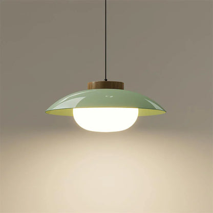 Modern Glass Pendant Light with Wooden Accent – Minimalist Design