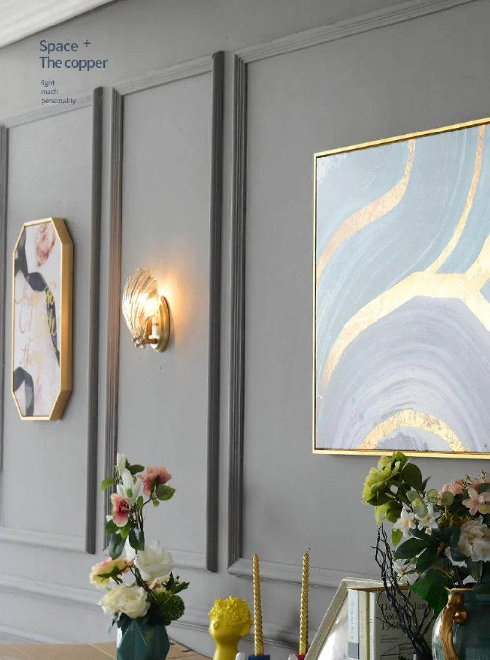 Shell-Shaped LED Wall Light – Elegant Brass and Glass Sconce