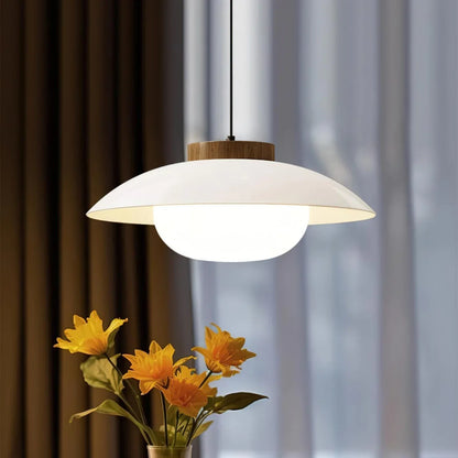 Modern Glass Pendant Light with Wooden Accent – Minimalist Design