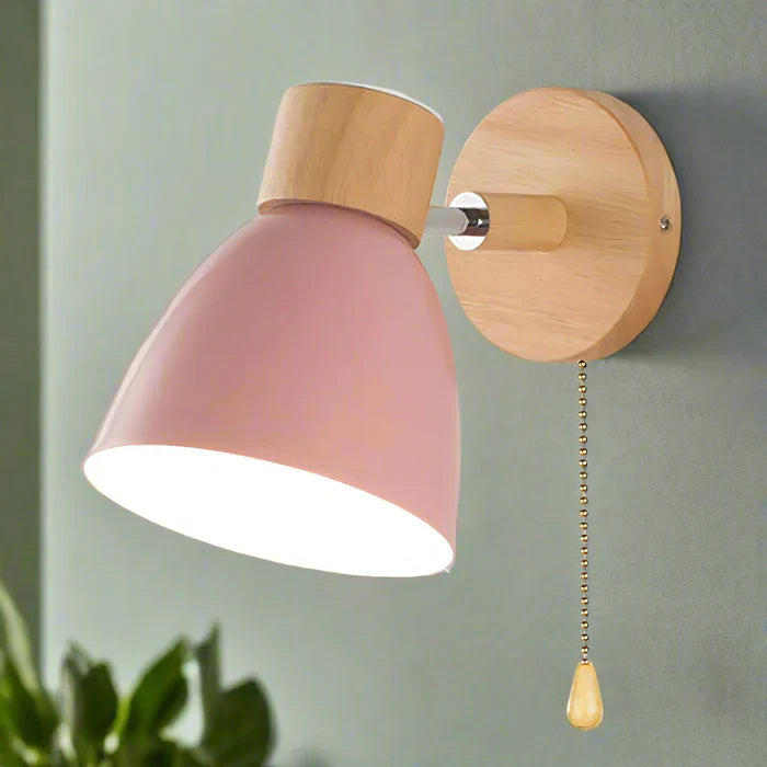 Modern Wall Lamp with Wooden Base and Metal Shade