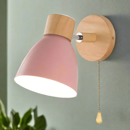 Modern Wall Lamp with Wooden Base and Metal Shade