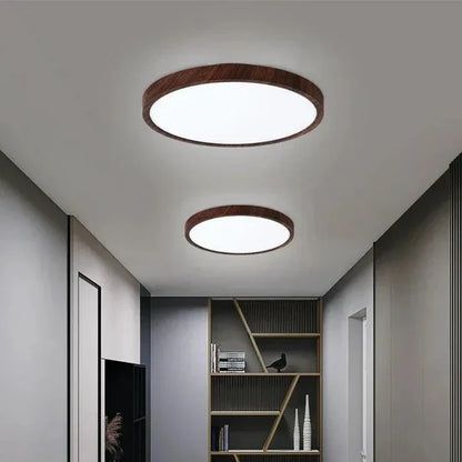 Modern Round LED Ceiling Light with Wooden Frame