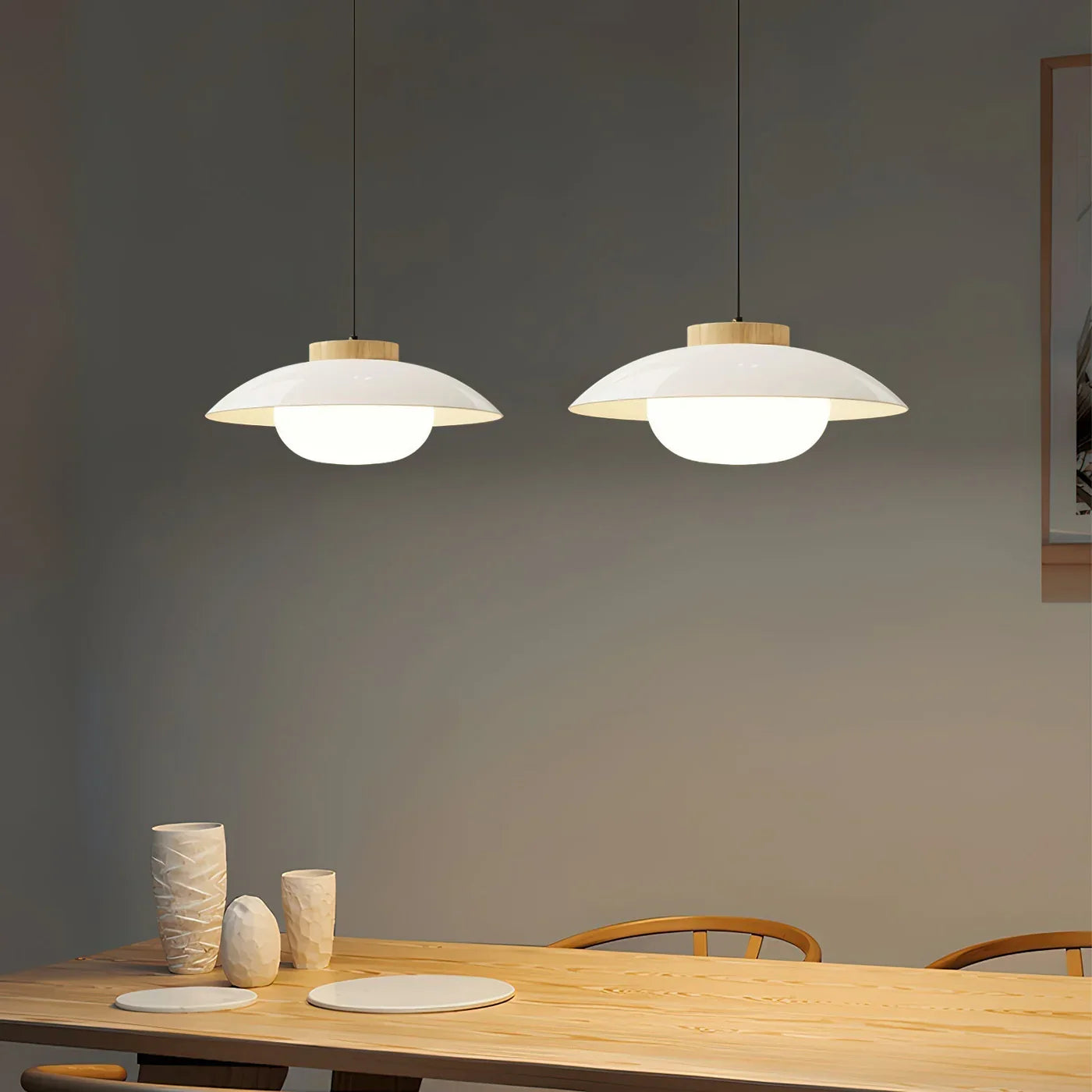 Modern Glass Pendant Light with Wooden Accent – Minimalist Design