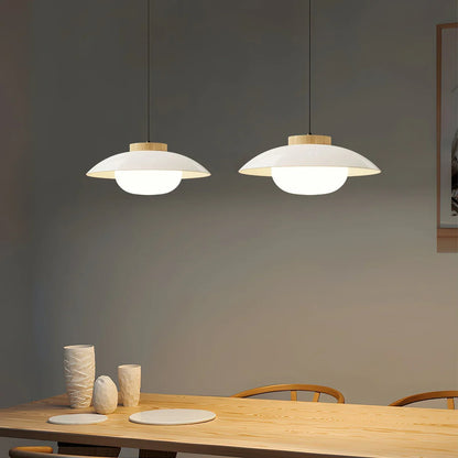 Modern Glass Pendant Light with Wooden Accent – Minimalist Design