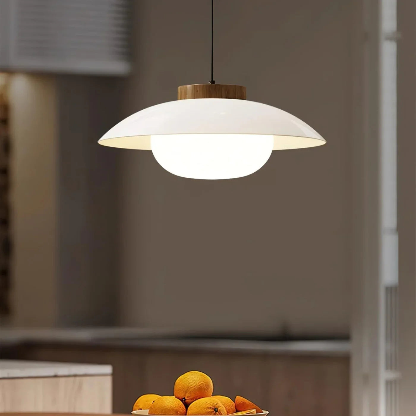 Modern Glass Pendant Light with Wooden Accent – Minimalist Design