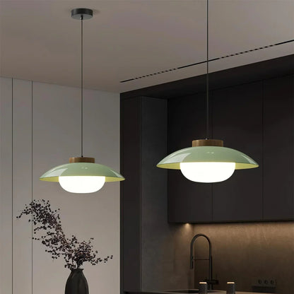 Modern Glass Pendant Light with Wooden Accent – Minimalist Design