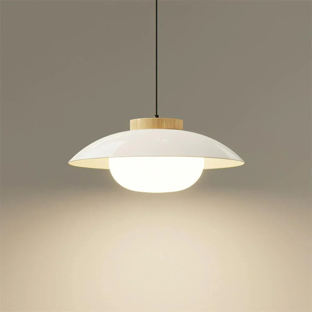 Modern Glass Pendant Light with Wooden Accent – Minimalist Design