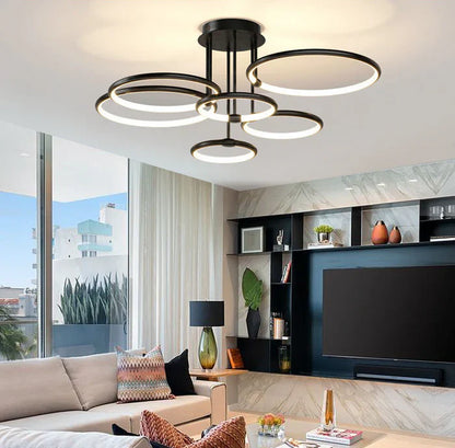 Modern LED Chandelier with Rings – Geometric Ceiling Light